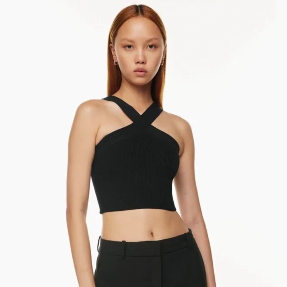 Aritzia Babaton Sculpt Knit Criss Cross Black Top